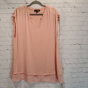 Suzanne Betro plus size pink cap sleeve v neck top